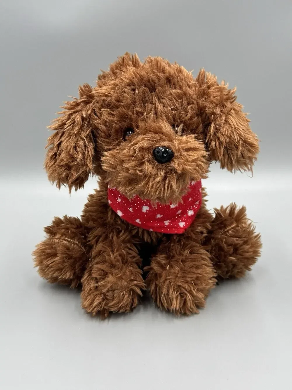 Walmart Dog Puppy Med Brown Plush w/ Red White Heart Bandana 10” Stuffed Animal